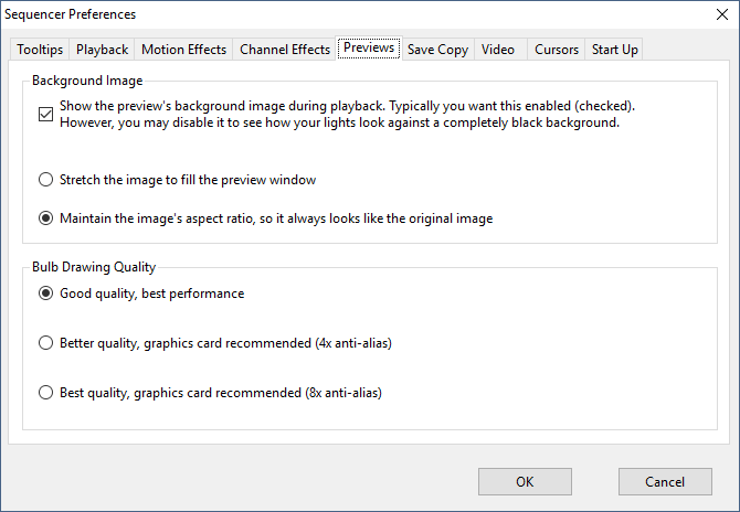 The Sequencer Preferences - Previews Tab