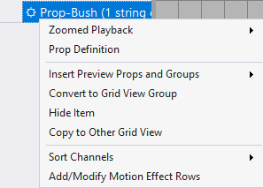 Menu for a regular channel or RGB channel in a user grid view