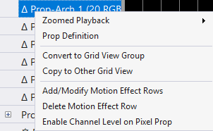 Menu for a motion effect row