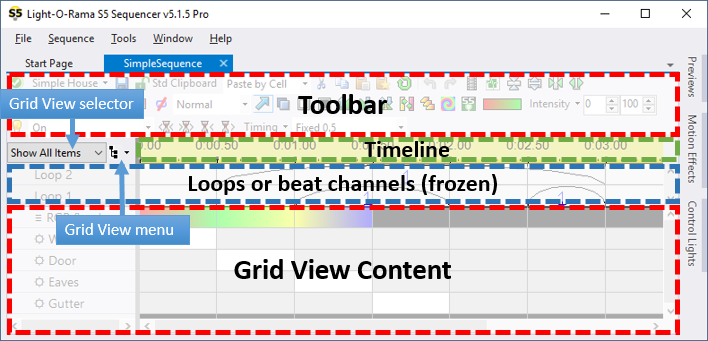 Areas within the Sequence Tab