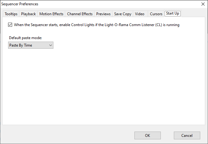 The Sequencer Preferences - Start Up Tab