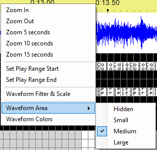 The waveform area right-click menu