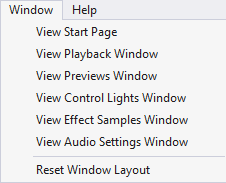 The Window menu with all options displayed