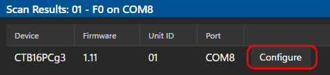 Click the "Configure" button to change the unit ID of the controller