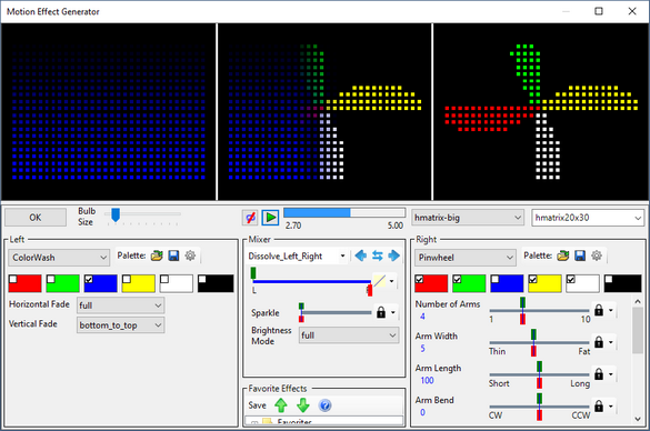 A transition from the left effect to the right effect, with a blended area in the center.
