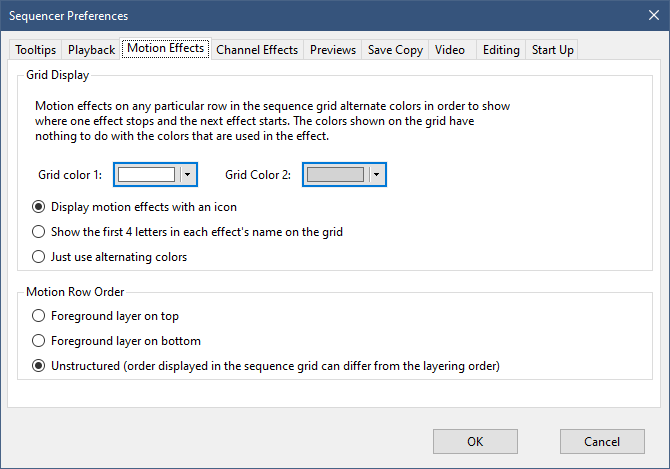 The Sequencer Preferences - Motion Effects Tab The Sequencer Preferences - Motion Effects Tab