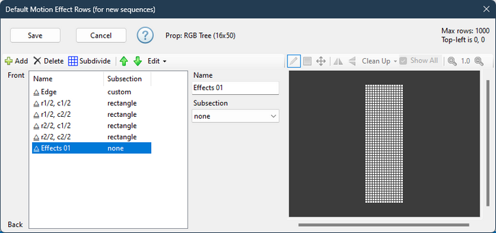 The Motion Effect Rows Dialog The Motion Effect Rows Dialog