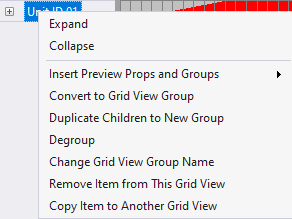 Menu for a grid view group Menu for a grid view group