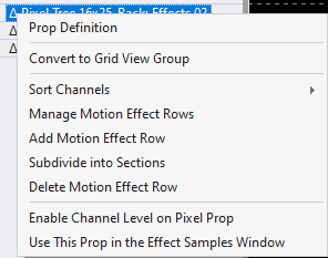 Menu for a motion effect row Menu for a motion effect row