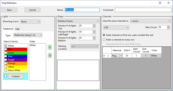 Prop Definition screen for the Window prop Prop Definition screen for the Window prop