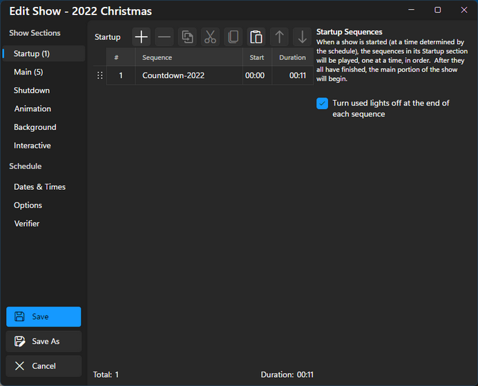 The Startup section, with 1 sequence The Startup section, with 1 sequence