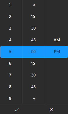 Setting time with the scheduling interval set to 15 minutes. Setting time with the scheduling interval set to 15 minutes.